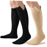 2 Pairs Zipper Compression Socks, 15-20mmHg Closed Toe Knee XX-Large Black Nude