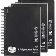 Spirax P572 3-Subject Notebook Spiral Bound 300 Page A5 (Black) [3 Pack]