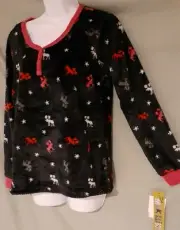Muk Luks Black And Multicolor Lounge Sleep Pajama Top Raindeer Small 40"
