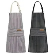 2 Pack Kitchen Cooking Aprons, Adjustable Bib Soft Chef Apron Brown/Dark Black