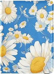 [Amooorous] White Daisies Flowers Blue Background_2 Leather decorative waterproof passport holder Travel Documents Organizer Protector Passport Case Travel Documents Wallet Lightweight, White daisies flowers blue