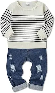 [CARETOO] Toddler Baby Boy Clothes Infant Outfits Boys Fall Winter Clothing Long-sleeved Top Jeans Pants Set 12M-5T
