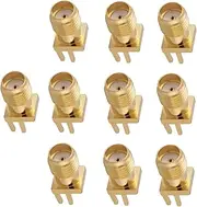 10pcs Brass SMA Female Base Socket Jack PCB Mount 50 Ohm RF Connectors, Strong Vibration, Great Electromechanical Properties, Fit for Many Wireless Modules, 1.6mm Pitch, 335V