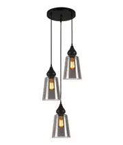 JEREZ2 Interior Black Smoke Glass Flat Top Ellipse Pendant Light- 3 lits Round