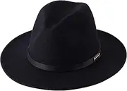 [Lanzom] Women Lady Retro Wide Brim Floppy Panama Hat Belt Buckle Wool Fedora Hat