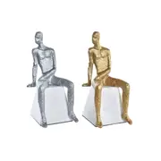 Decorative Figure Dkd Home Decor 11 x 12 x 28 Cm Silver Black White Men 2 Units