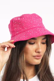 Pink Rhinestones Bucket Hat - Size ONE, Women's Hats