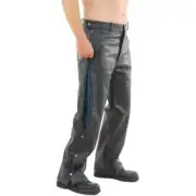 Men's Original Black Leather Pant Chaps With Side Zip And Snap Button Closure