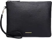 [Doris&Jacky] Soft Lambskin Leather Wristlet Clutch Bag for Women Designer Large Wallets with Strap (Black-Goat Leather)