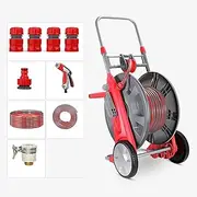 Garden Hose Reel Cart, Outdoor Portable Retractable Hose Cart with Rollers, Household Car Wash High Pressure Water Gun Hose Storage Rack,50M