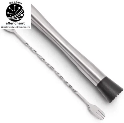 Stainless Steel Cocktail Muddler & Mixing Spoon Set – Perfect for Mojitos & More