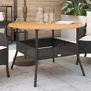 Acacia Wood Outdoor Table, Black Poly Rattan Patio Dining Table for Outside, Extendable, Foldable, and Wooden Tables - 110x71 cm