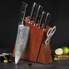 7Pcs TURWHO Kitchen Knife Japan VG10 Damascus Steel Slicing Chef Knife Block Set