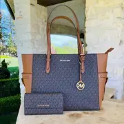 MICHAEL KORS GILLY LG DRAWSTRING ZIP TOTE BAG LAPTOP SIGNATURE/WALLET OPTION NWT