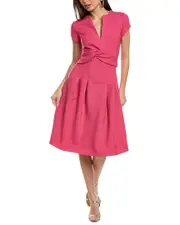 Oscar de la Renta Split Neck Twist Wool-Blend A-Line Dress