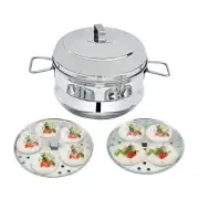 Stainless Steel Pannai Idly Maker with Steamer Cooker (2 plate - 9 idli pits)