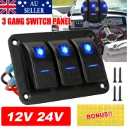 12V 24V 3 Gang Rocker Switch Panel Dual USB ON-OFF Toggle Car Boat Power Socket