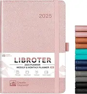 2025 Planner - Planner 2025, 2025 Planner Weekly and Monthly, Jan. 2025 - Dec. 2025, 5.7'' x 8.4'', Thick Paper, Leather Cover, Pen Holder, Back Pocket, Perfect Daily Organizer - Rose Gold