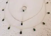 Stylish Chrome Diopside Set Lot Station Necklace Pendant Ring Sz6 16+ Cts 925