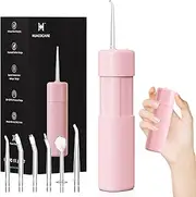 HUACO CARE Portable Mini Water Flosser, Oral Irrigator Water Teeth Cleaner Pick with Telescopic Water Tank,3 Modes & IPX7 Waterproof, Home & Travel (Pink)