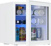 YOPOWER Mini Bar Fridge Cooler - 65 Can Beverage Refrigerator Black Glass Door for Beer Soda or Wine –Small Drink Dispenser Machine for Home, Office or Bar, 46L, White