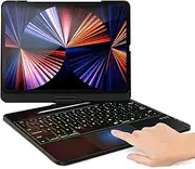 ProCase Touchpad Keyboard Case for iPad Pro 12.9 6th 5th 4th 3rd Gen 2022 2021 2020 2018 Released, 360° Rotation 7 Color Backlit Teclado with Trackpad Pencil Holder -Black