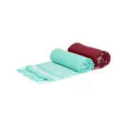 Nicola Spring 2pc Deluxe Turkish Cotton Towels Set - Burgundy + Aqua