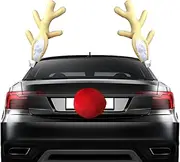 Car Reindeer Antlers, Reindeer Antlers Car Decor Set Includes Antlers and Red Nose, Automotive Decoration Accessories Kit for Car SUV Van Truck,