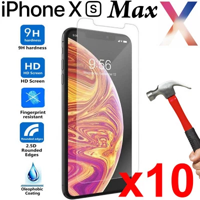 x10 Tempered Glass 9H Guard screen protector for Apple iPhone Xs MAX Front