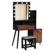 Levede Dressing Table Stool Set with LED Bulbs Black