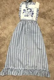 America’s Sampler Colonial of Cape Cod Blue Striped Cotton Bib Apron withRuffles
