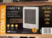 NEW CADET 67509 1500W 12.5A 120V 5118 BTU ELECTRIC WALL FAN HEATER W/ THERMOSTAT