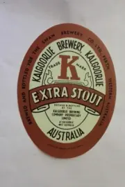 SMALL KALGOORLIE EXTRA STOUT LABEL by KALGOORLIE BREWING c1960s EXCELLENT
