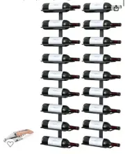 Center Frame Metal Wall Mount Wine Bottle Rack, Black 9 Bottles per-Set of 2