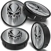 SkinoEu Set of 4 Hub Caps Hub Caps Wheel Hub Caps Wheel Hub Caps Wheel Hub Cover with Silicone Sticker 60 mm Skull CX 73