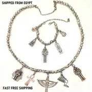Ancient Egyptian Metal Necklace &Bracelet Isis Ankh Nefertiti Mummy Pharaoh Gift