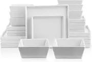 [Stone Lain] Grace Square Stoneware Dinnerware Set, 24 Piece Service for 8, White