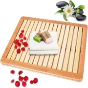 SereneLife Bamboo Bath Mat Rectangle Brown Easy-to-Clean Stain-Resistant