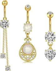 [Longita] Belly Button Ring Dangling Belly Button Rings Surgical Steel Belly Rings for Women Silver Gold Belly Button Piercing Dangle Belly Button Ring Dangly Belly Piercing Jewelry Navel Rings Heart
