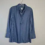 NWT Chico's Step Hem Touch of Cool Chambray Denim Tencel Popover Tunic Top- XS/S