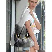在飛比找ETMall東森購物網優惠-卡通灰貓時尚大號折疊環保購物袋書包單肩包防潑水買菜包媽咪包來