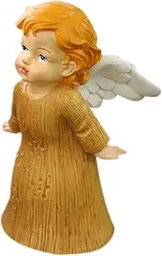 MOBUTOFU Resin Angel Figurine Small Angel Statue Wood for Desk Bookshelf or Outdoor Decor