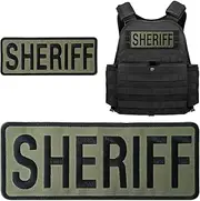 WILDREEDS 2 Pieces Hook and Loop Sheriff Patches, Tactical Sheriff Embroidery Patch for Sheriff Vest Jacket Back Panel(1Pcs Small and 1Pcs Large, Green)