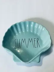 Clam Shell Rae Dunn SUMMER Seashell Dish Bowl Turquoise Teal Coastal Decor NEW