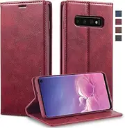 [GoshukunTech] Wallet Case for Galaxy S10 Plus,for Samsung Galaxy S10 Plus Leather Flip Case with RFID Blocking Card Holders Stand Feature Cash Pocket Magnetic Cover[Wine red]