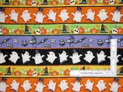 Halloween Fabric Glow in Dark Ghost Cat Stripe Cotton by Henry Glass By Yard