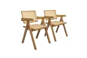 Levede 2x Wicker Dining Chair Rattan Weave Rubberwood Natural
