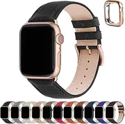 Fullmosa Bands Compatible for Apple Watch Band 41mm 40mm 38mm with Case Real Leather Replacement Strap for iWatch SE Series 9 8 7 6 5 4 3 2 1 Men and Women, 41mm 40mm 38mm Black + Rose Gold Buckle