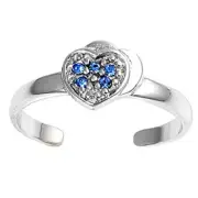 Heart Blue Simulated .925 Sterling Silver Toe Ring