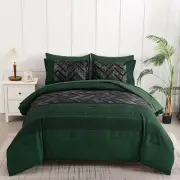 Emerald Green Comforter Set Queen Size, 7 Pieces Stripe Geometric Bed in a